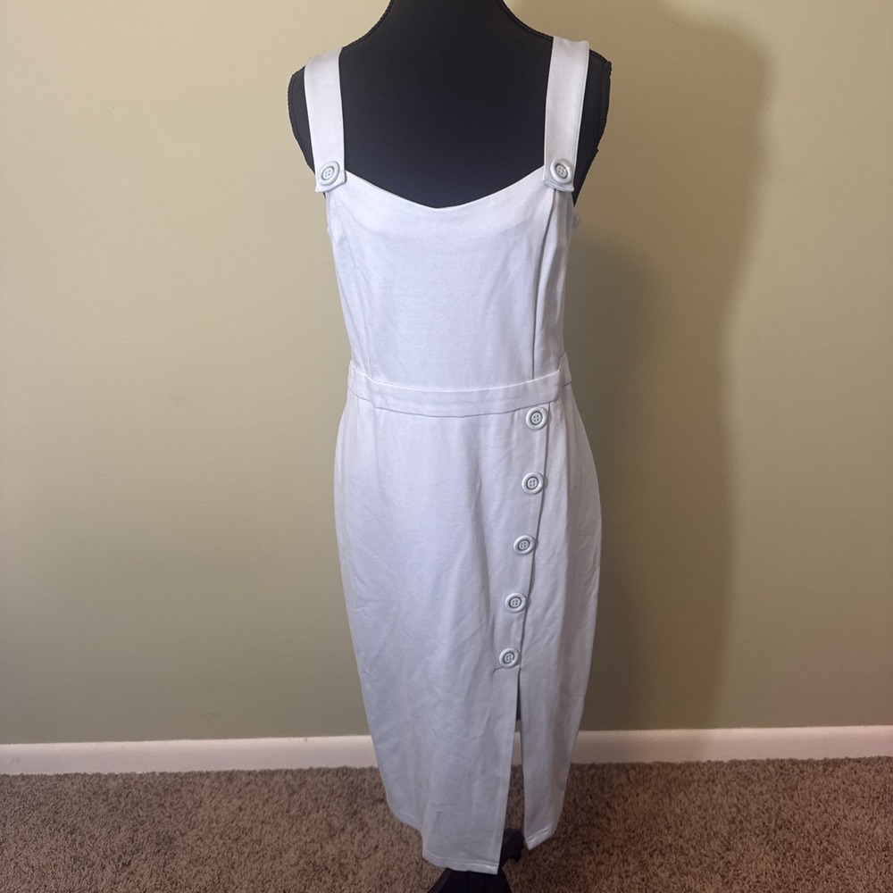 Overall Style‎ Dress Light Blue Sleeveless Button Accents Slit Zip Back Sm